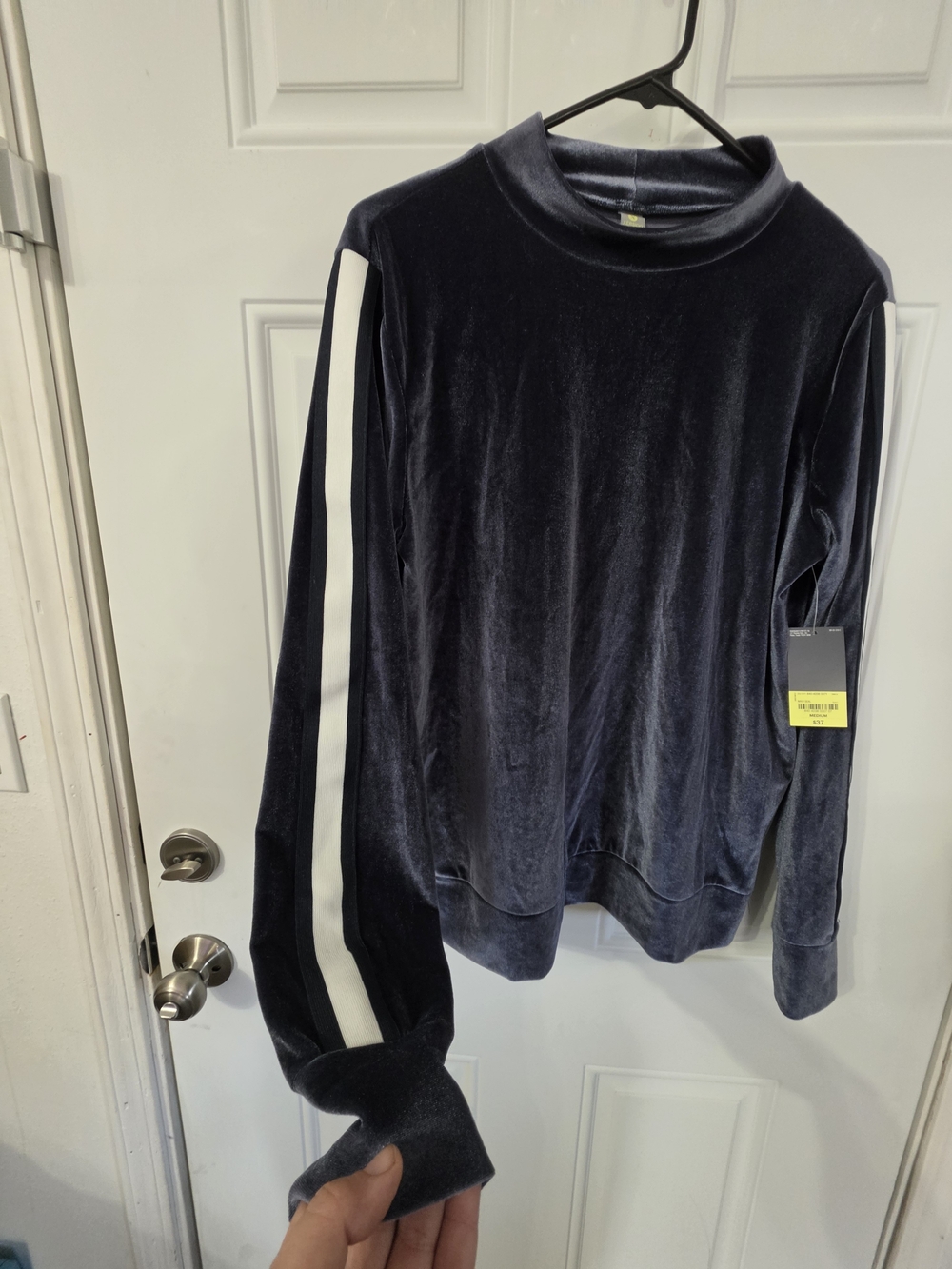 Xersion Studio Navy Velvet Velour Mock Neck Top M NWT Y2K